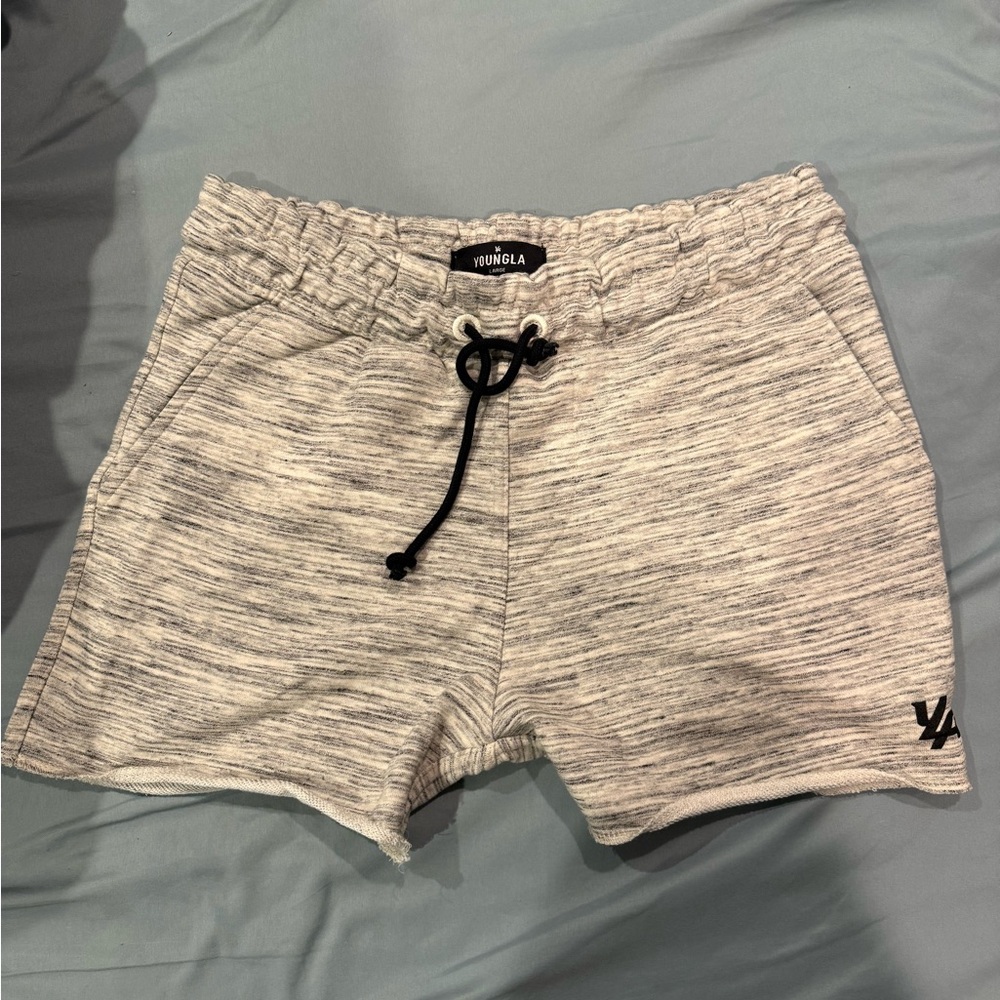 YoungLA Cream and Gray Textured Shorts
